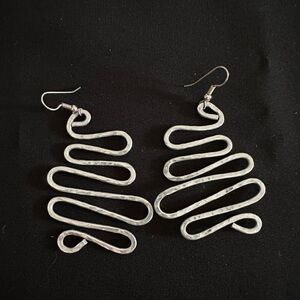 Handmade Hammered Aluminum Silver Wave Earrings | 3”